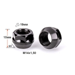 Гайка 400048 BA M14X1,50 Черный Цинк высота 15 мм Конус с выступ., откр., кл.19мм Д/АДАПТЕРОВ