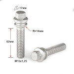 Болт S17M62 D M15X1,25X62 Дакромет Вращ.Сфера с выступом, ключ 17