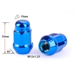 Гайка M12X1,25 Синий Хром высота 35 мм Конус с выступ., закр., ключ 19мм 401444 BU