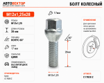 Болт M12X1,25X28 Цинк ВАЗ литой диск завод ключ 17мм C17B28 Z