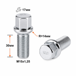 Болт S17M30 Z M15X1,25X30 Цинк Сфера с выступом, ключ 17