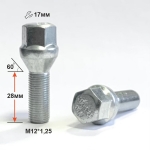 Болт M12X1,25X28 Цинк ВАЗ литой диск завод ключ 17мм C17B28 Z