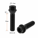 Болт M14X1,25X55 Черный Цинк Конус с выступом ключ 17 мм C17F55 BA Z