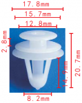 Toyota 6777102030, 6777122040, 6777143010, 6777126130, 6777126010 Клипса 8.7x14.9x17.6 mm