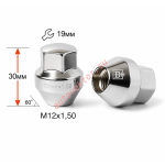 Гайка 342145 Cr M12X1,50 Хром увелич.конус с выступом  высота 30 мм закрытая Форд кл.19мм