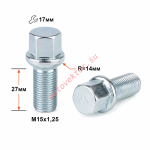 Болт S17M27 Z M15X1,25X27 Цинк Сфера с выступом, ключ 17